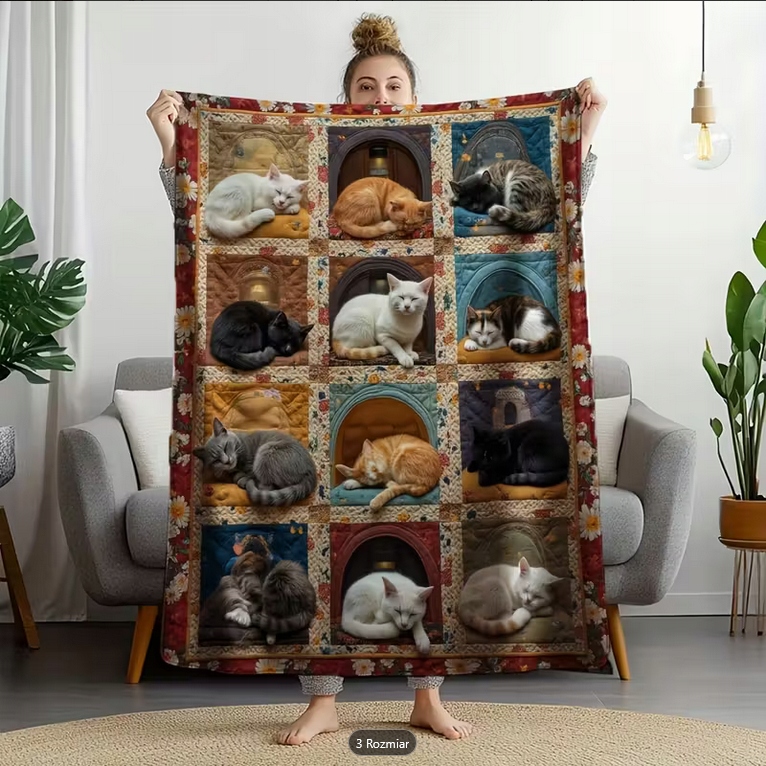 Deka deka pléd přehoz barevné kočky kočičky koláž boho dárek 150 x 200 cm