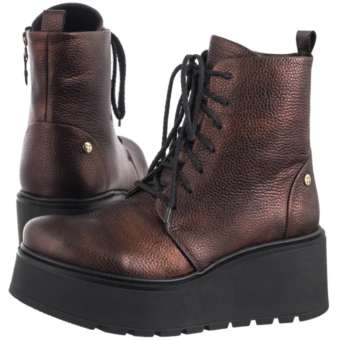 Kožené boty Kotníkové Boty na klínku Maciejka Měděné 06762-32 Hnědé