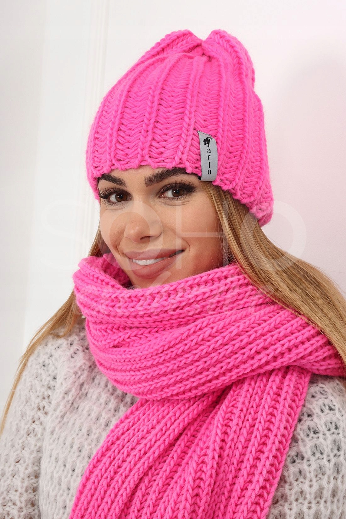 KOMPLET DAMSKI CZAPKA BEANIE SZALIK DŁUGI ZESTAW CIEPŁY ZIMOWY WEŁNA KOLORY Wzór dominujący inny wzór