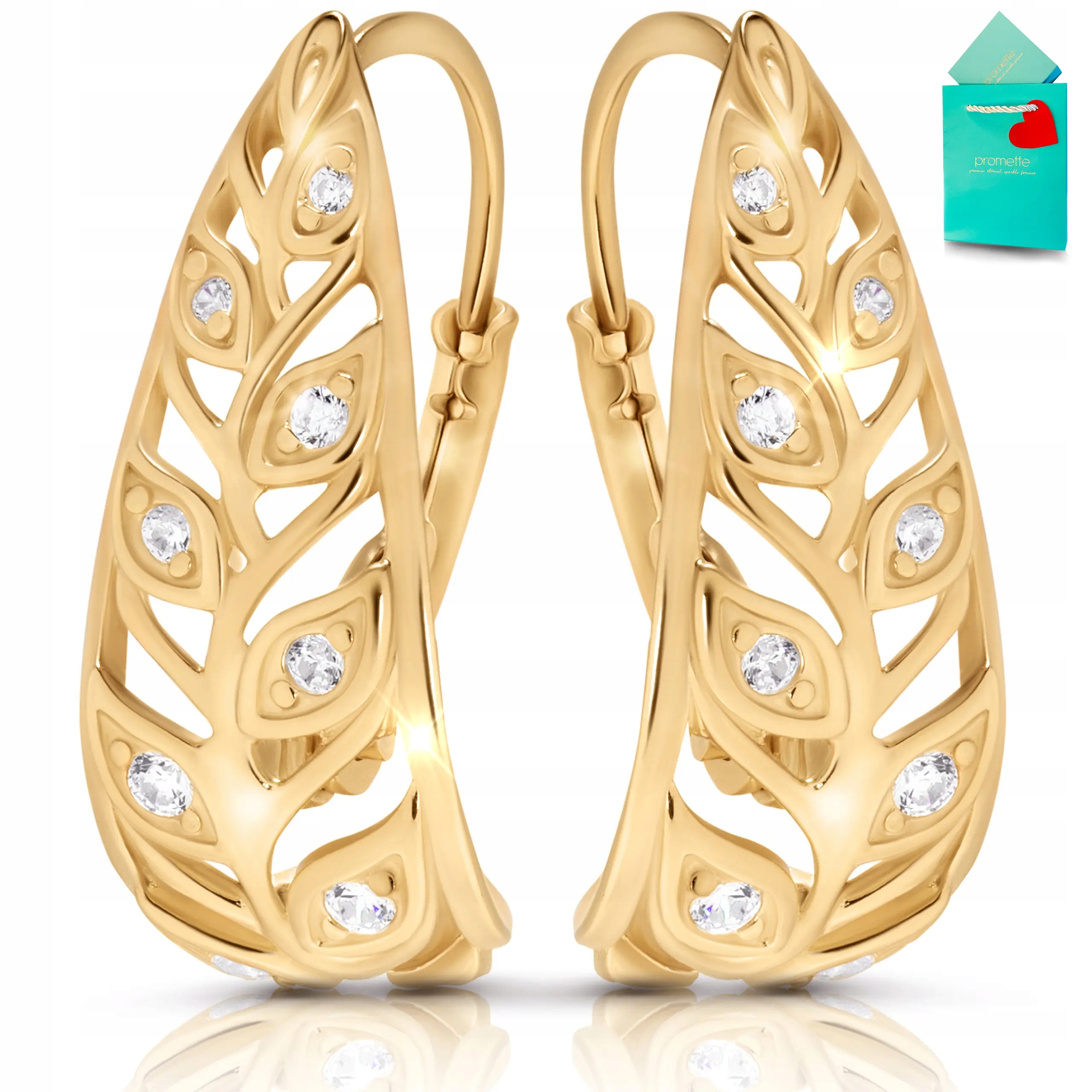 Stříbrné náušnice s pozlaceným anglickým zapínáním u ucha a zirkony 925