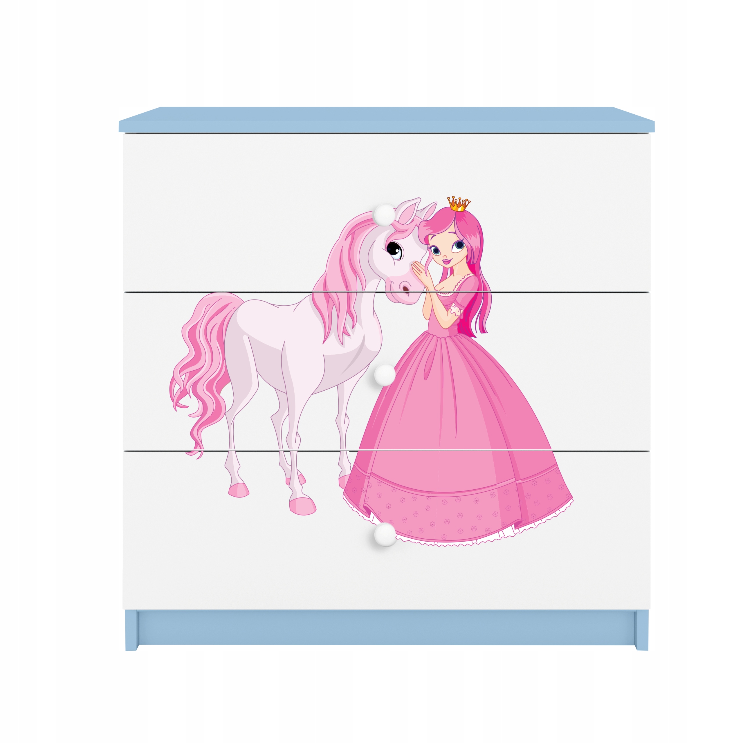Komoda Babydreams Modrá grafika princezna a kůň 80 cm