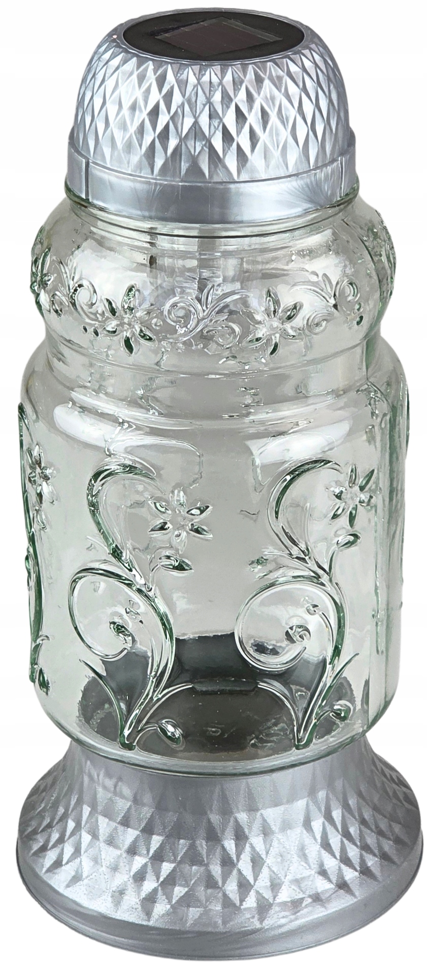 Znicz Solarny LED 28 cm – ZNICZE EKO, Wodoodporny, LA 571 SREBRNY