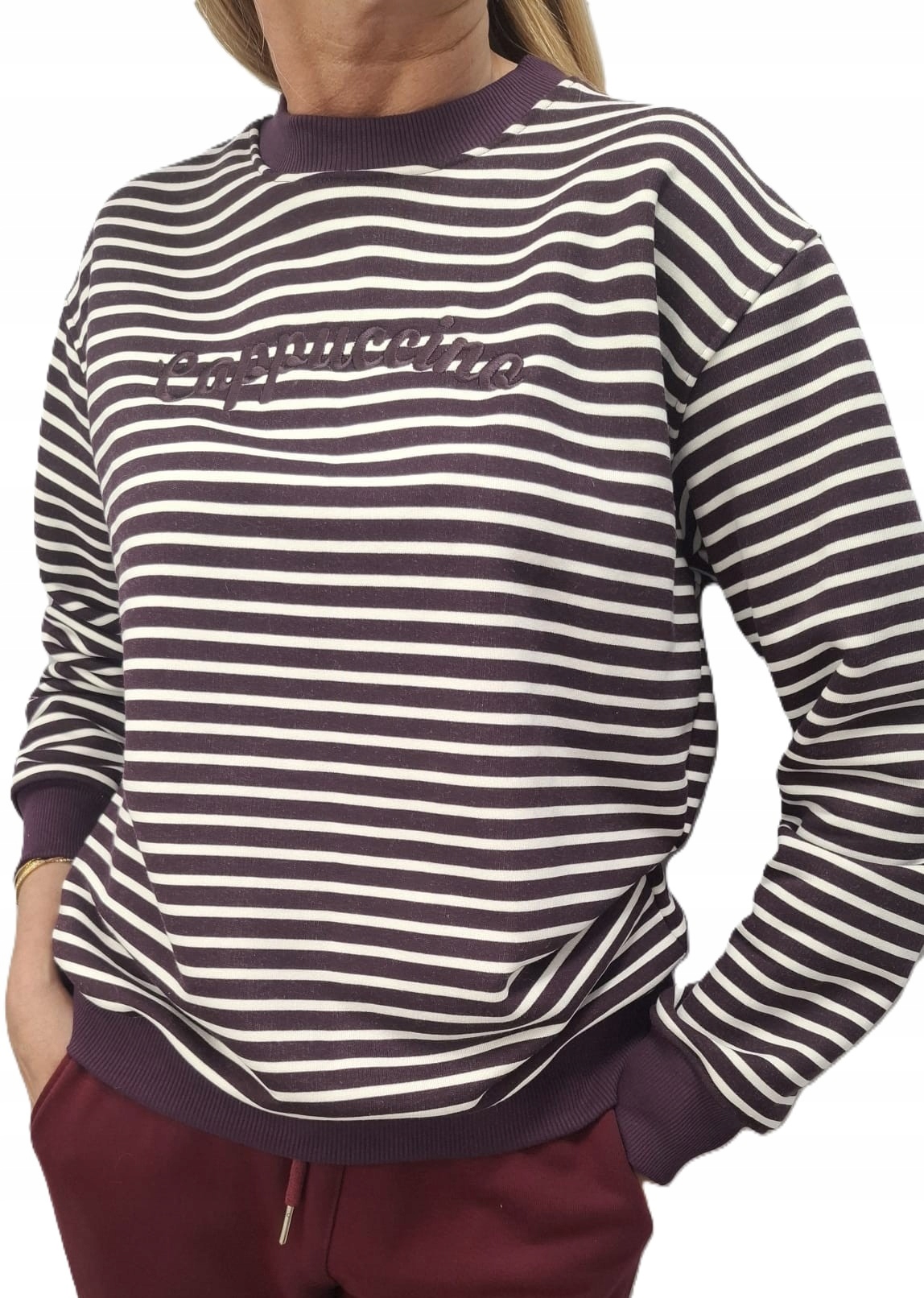 Cocomore Tepláková Mikina s pruhy, výšivka Fialová bílá 40/L Novinka