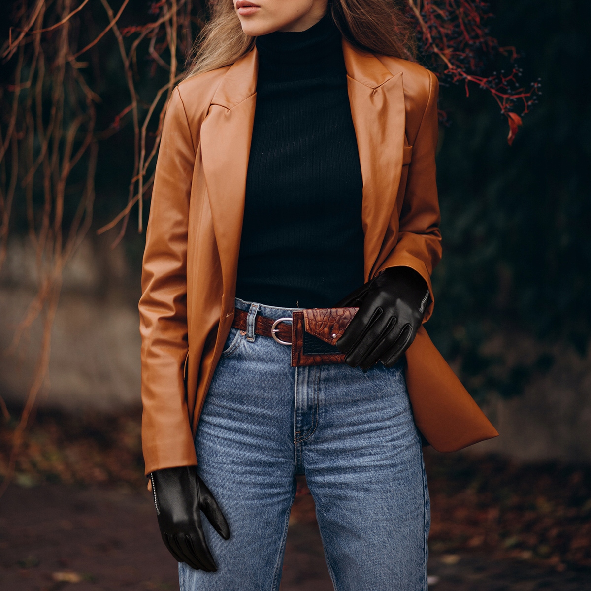 Rękawiczki skórzane damskie polar miś BELTIMORE pięciopalczaste ciepłe XL Kolor czarny