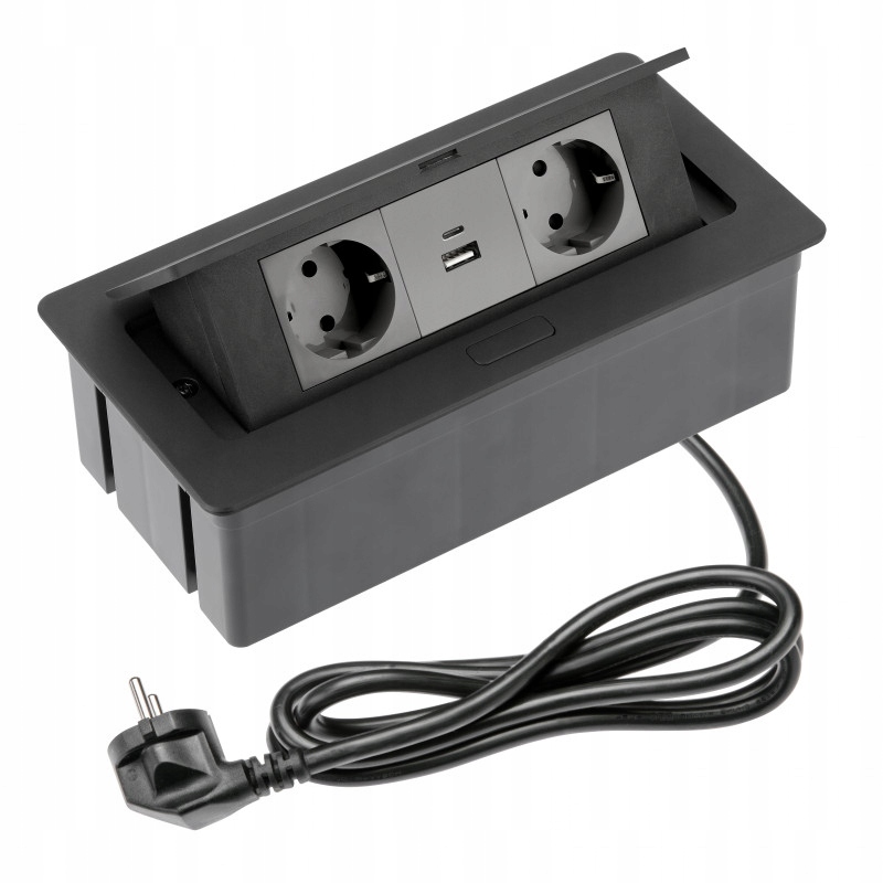 Lišta Prodlužovací Stolní Zapuštěná 2x Usb A+c Schuko Kabel Černá Gtv