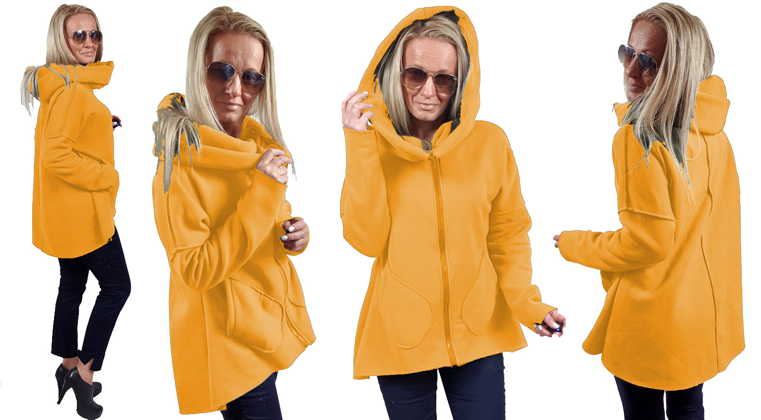 

Asymetryczna Bluza Tunika Kardigan Komin Kaptur S