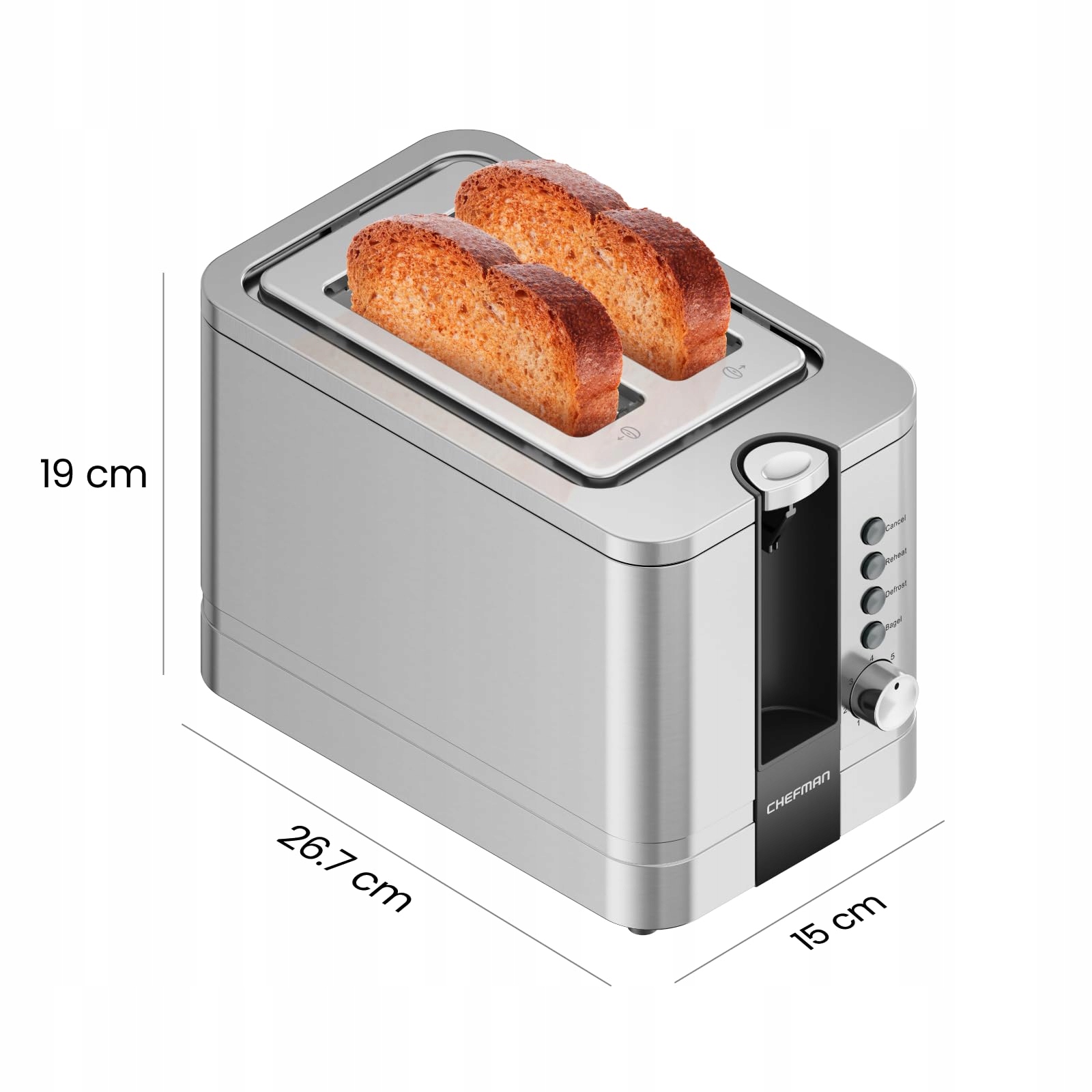 CHEFMAN Toster Stalowy 2-Slotowy 7 Ustawień Szerokie Szczeliny Bagel — miniatura 7