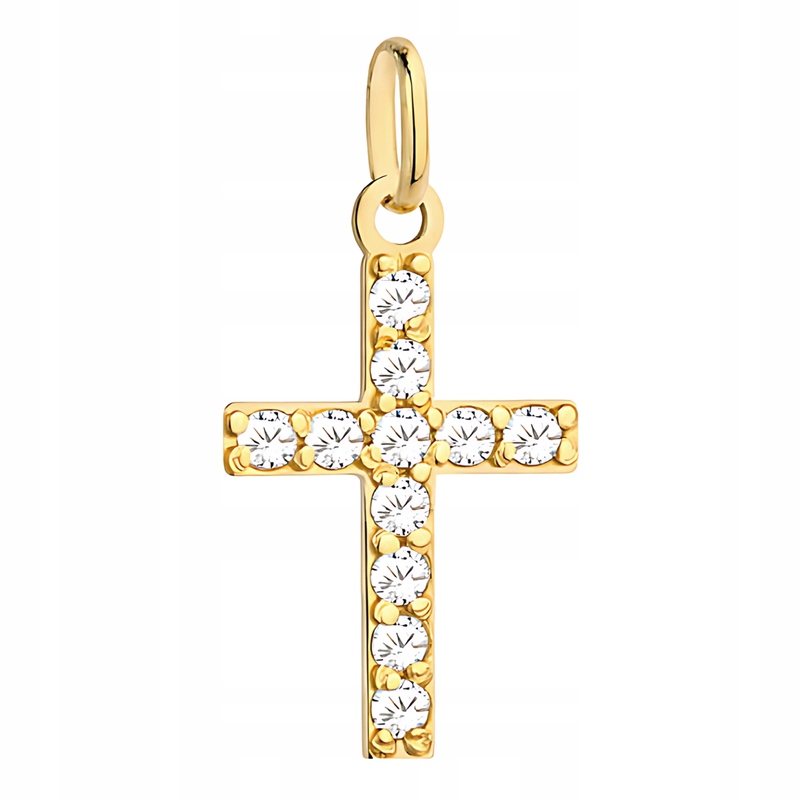 Zlatý Křížek Kříž pr. 585 Klasický osázený bílými zirkony 14k