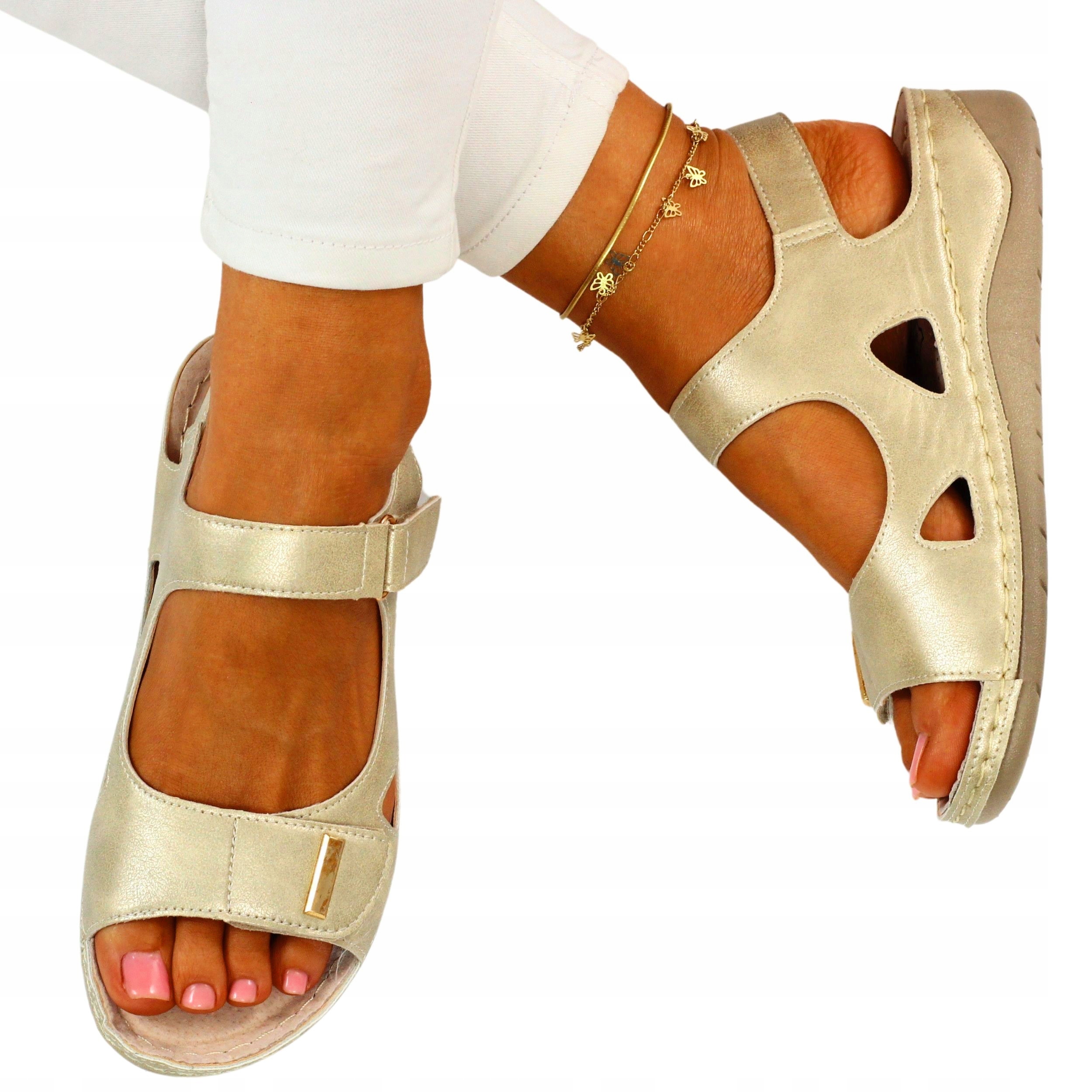 DAMSKIE SANDAŁY SKÓRA PROFILOWANE SZYTE Marka inna