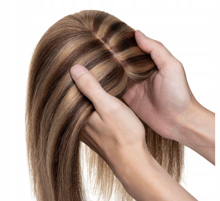 Přírodní vlasy paruka ofina 35 cm, nástavec na vlasy #4P27 Středně hnědý