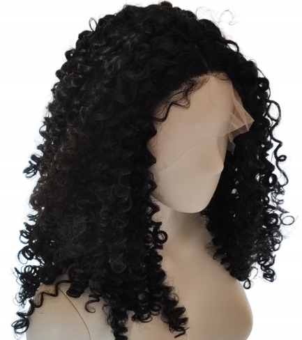 Paruka černá lace přední Afroloki černé husté kudrlinky tepelně odolná