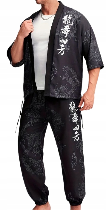 Pánské Saténové Pyžamo Drak Chladná Saténová Kimono Pyžamo Ze Saténu XL