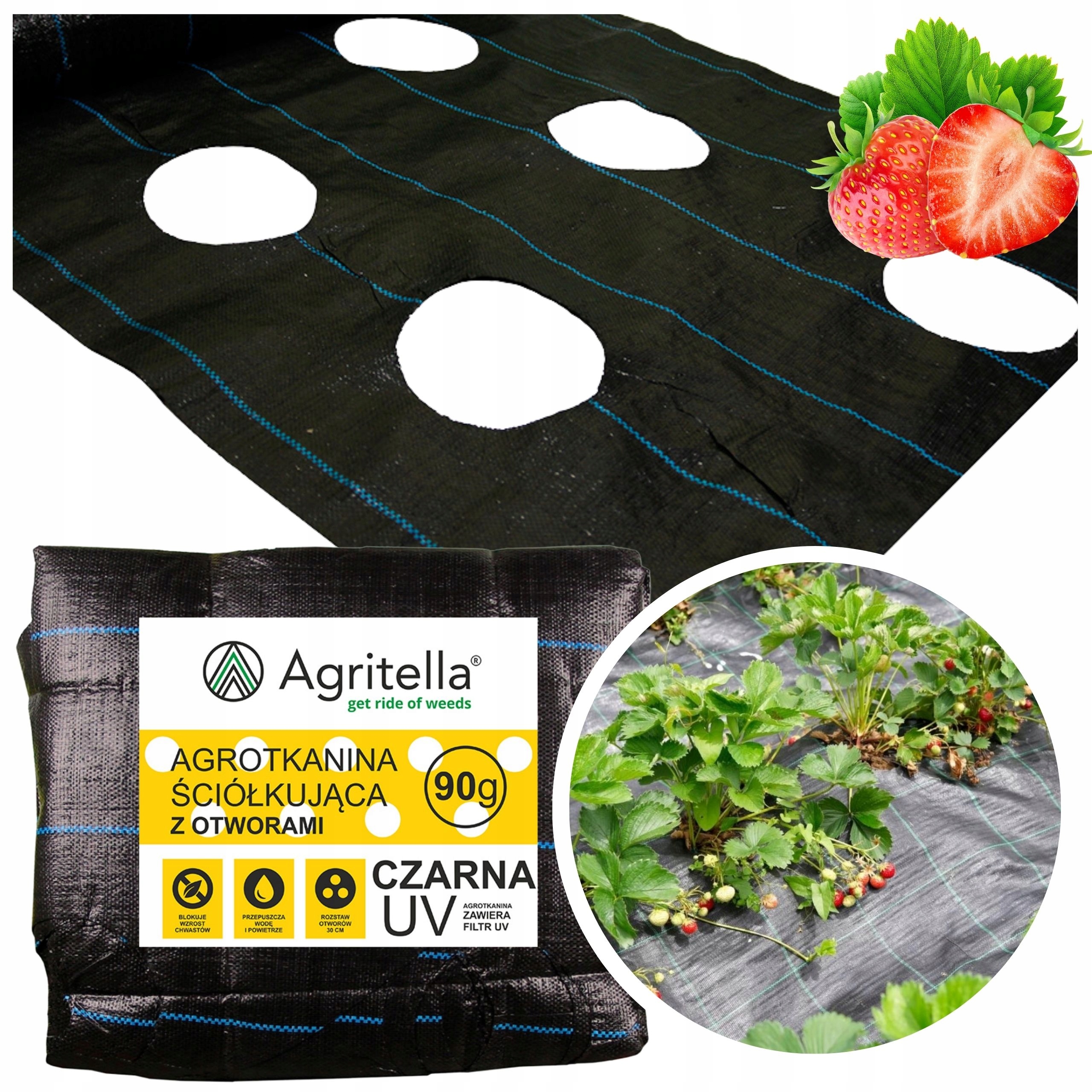 Agrotkanina 3,2x10m z Otworami 90g 7 rzędów Czarna Uv Pod Truskawki Ogórki
