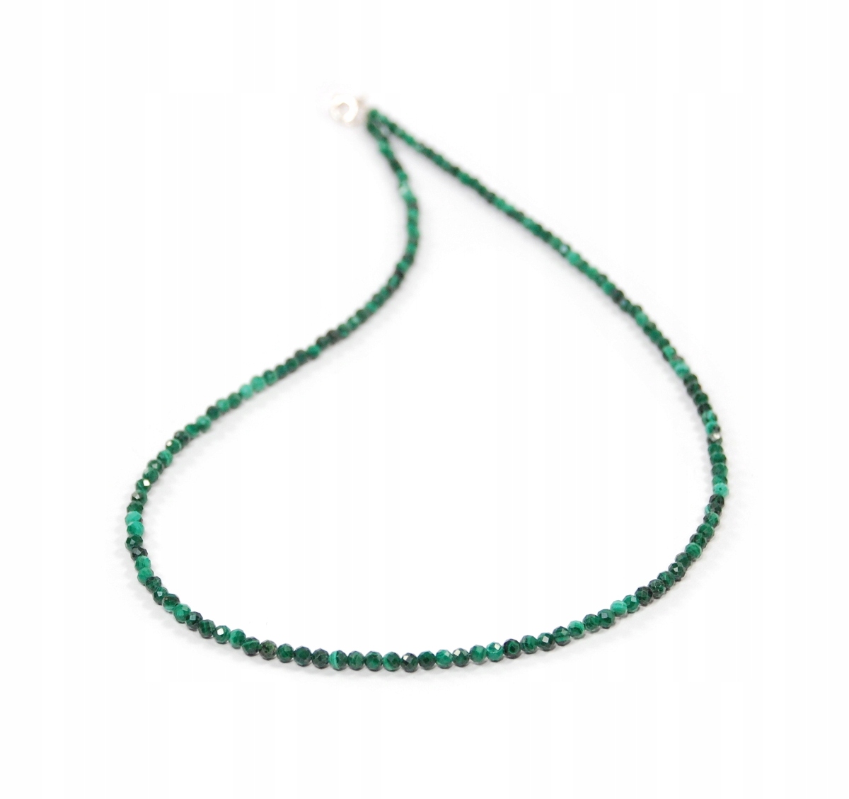 Přírodní zelený náhrdelník Malachit s fazetovanými kuličkami 3 mm, zapínání stříbro