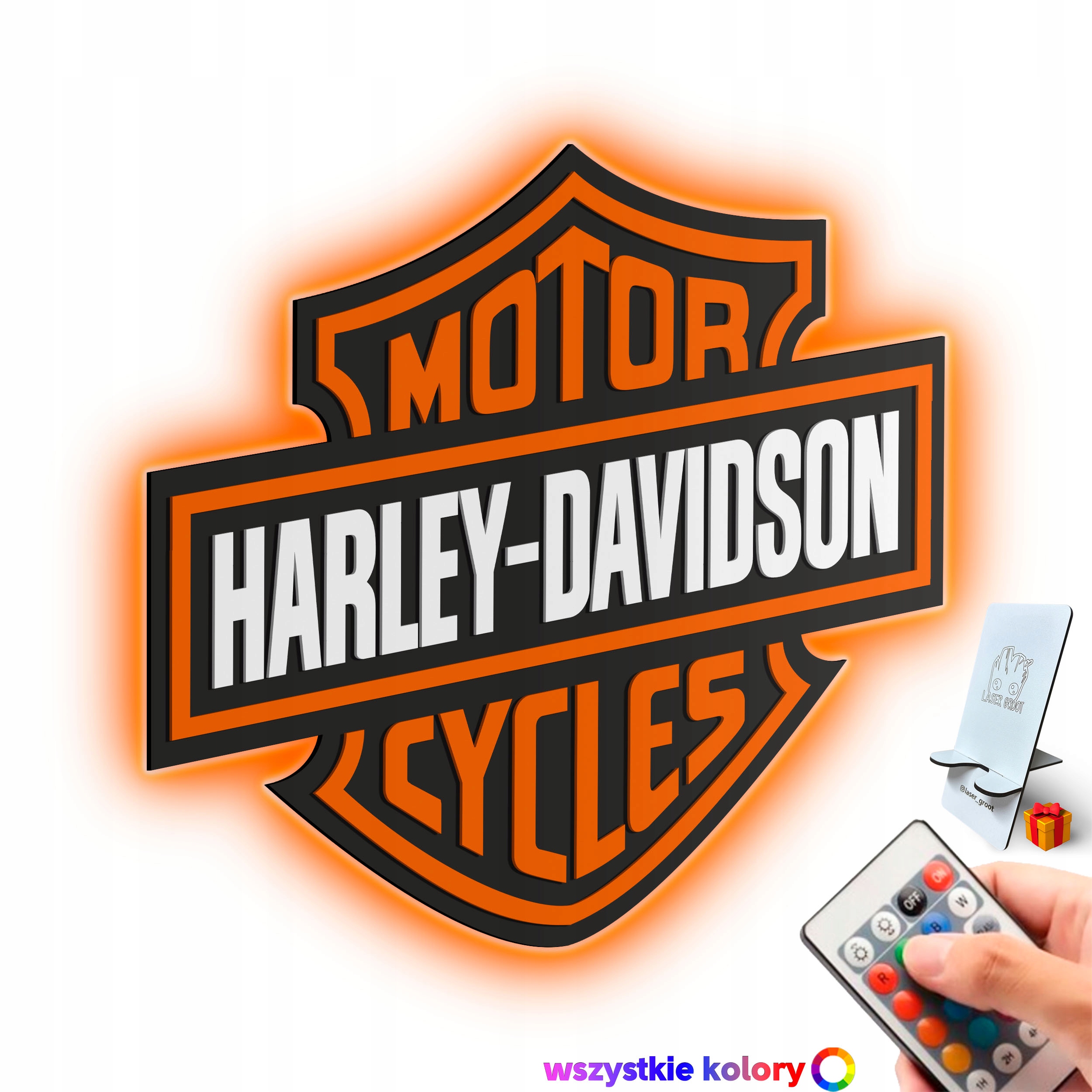 Dřevěný 3D obraz Logo Harley-Davidson Nástěnný Dárek Noční Lampa Led