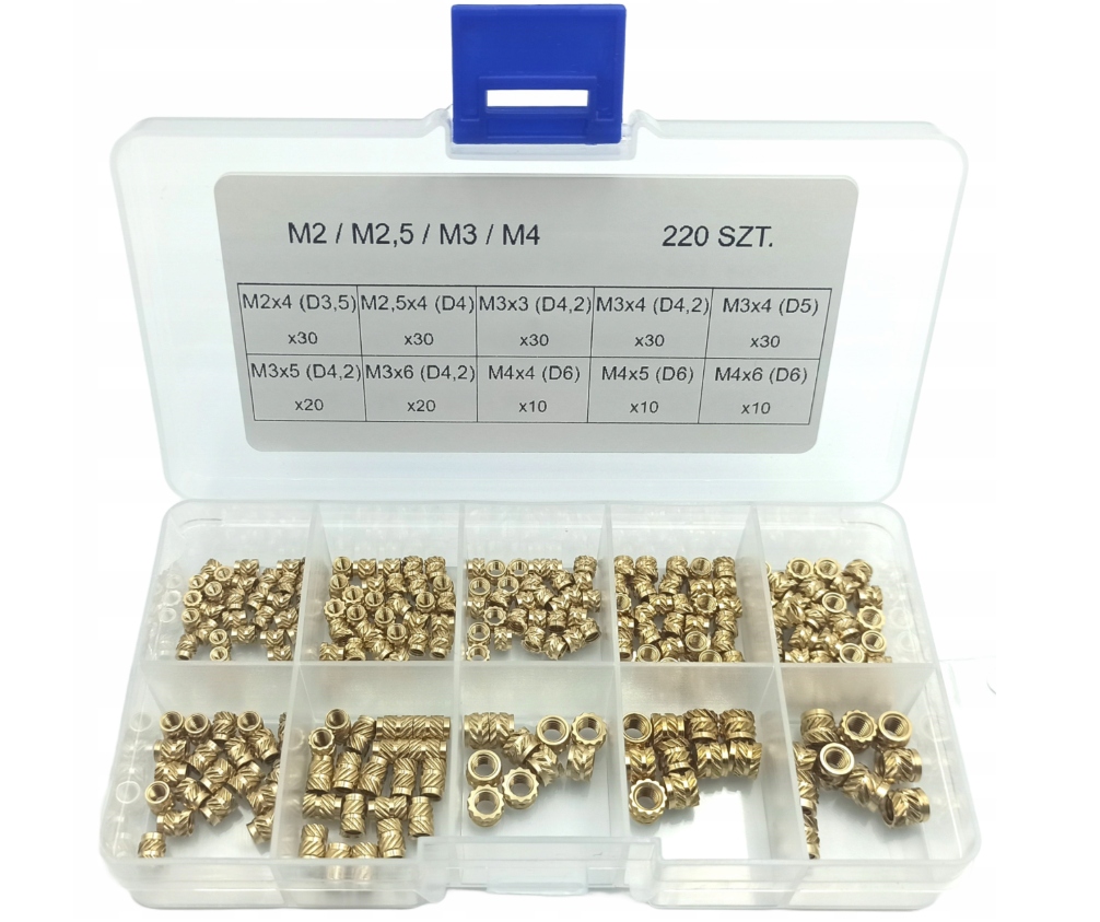 INSERT WKŁADKA GWINTOWANA M2 M2,5 M3 M4 ZESTAW 220 szt.