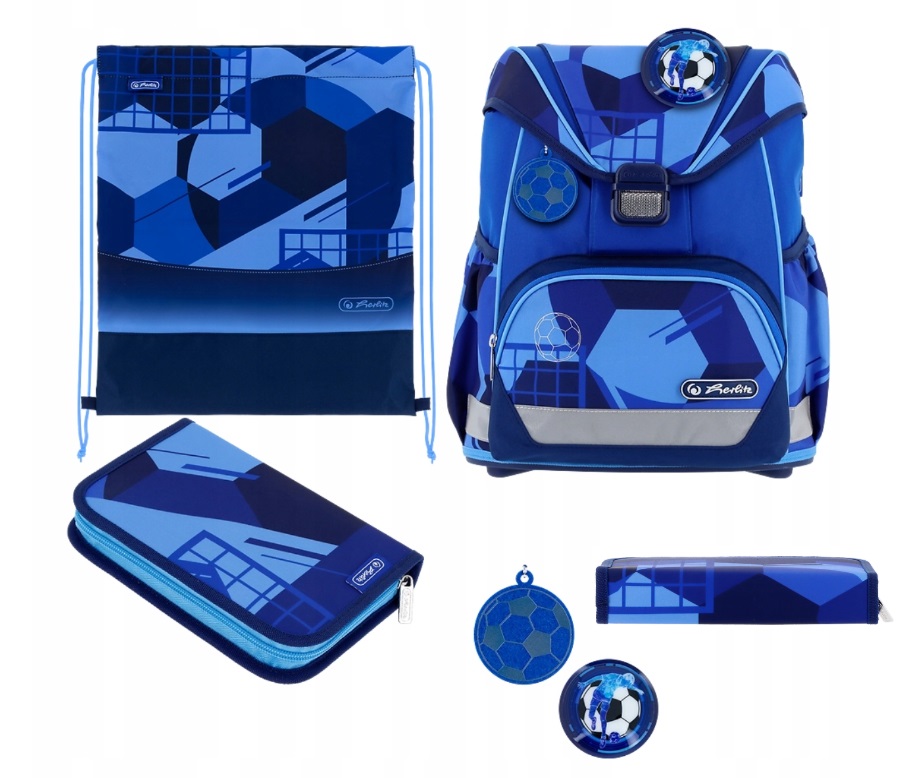 Tornister Herlitz Ultralight Plus Blue Goal z wyposażeniem Piłka Nożna
