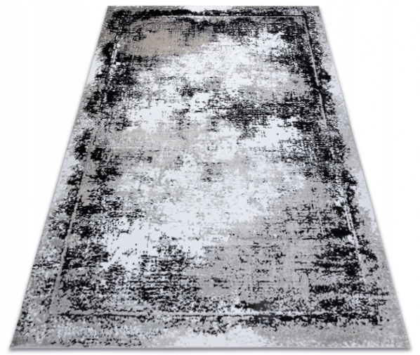 Dywan Gloss 3D 200x290 szary z czarnym Glamour beton ramka przecierany