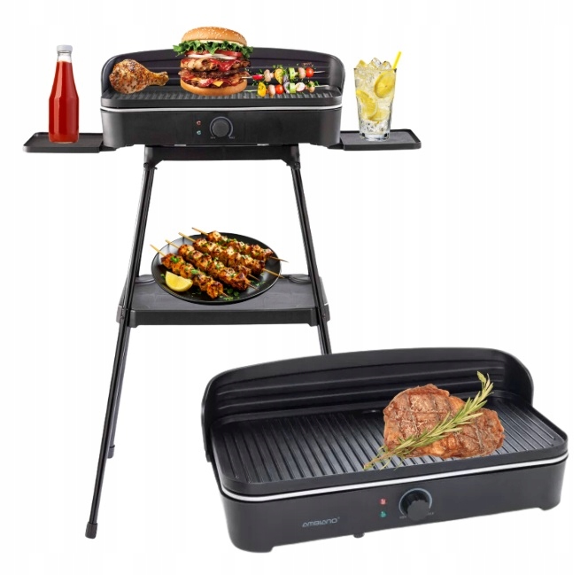 Grill Elektryczny Ogrodowy Stojący Stołowy Kontaktowy Termostat 2200W