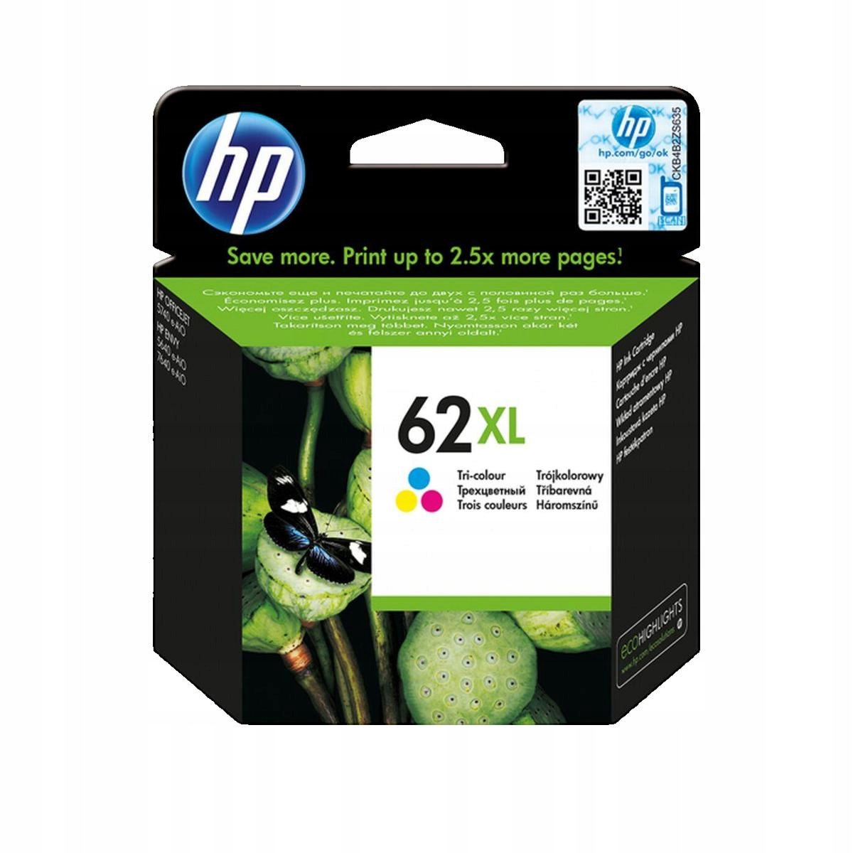 Inkoustová kazeta Hp 62XL tříbarevná, s vysokou výtěžností