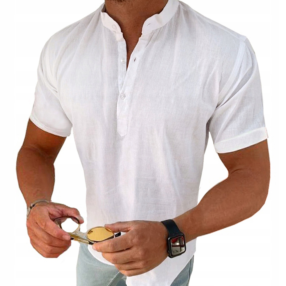 Pánská košile Stojka Casual Lněná Len Bavlněná regular fit