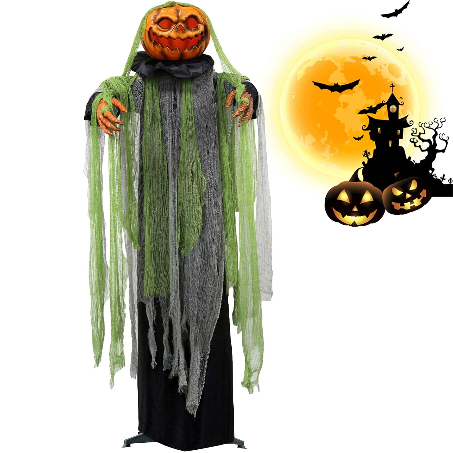 Animovaná dýně Dekorace na Halloween Zvuk Led Snímač Zahrada Dům 188 cm