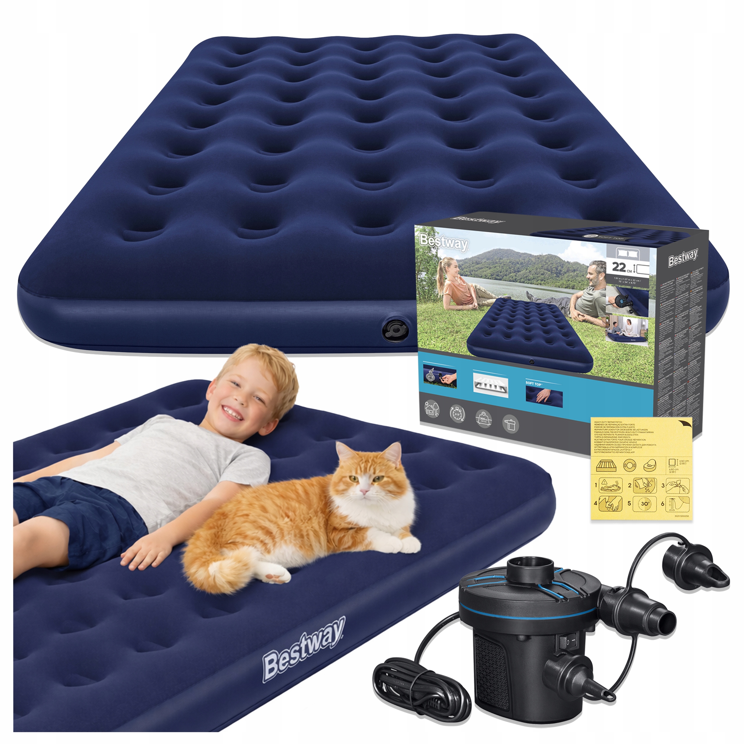 Matrace pro spaní Dvoulůžková 191x137x22 cm s pumpou 230V Bestway