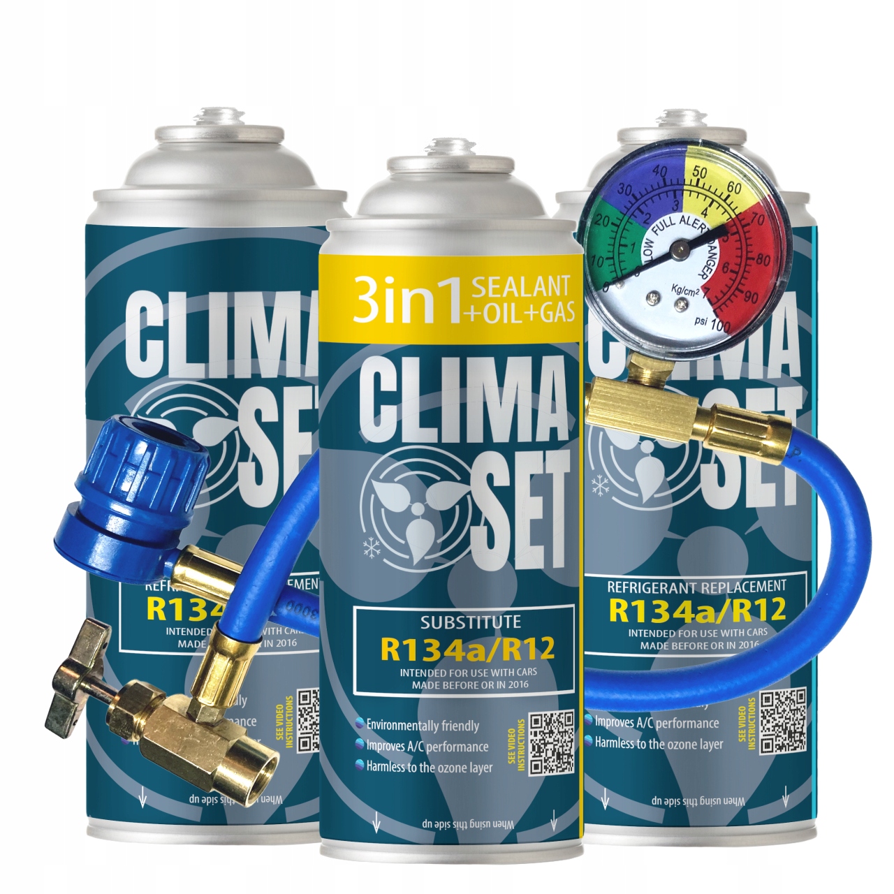 ClimaSet 3v1 R134a 2x plyn R134a pro klimatizaci s kabelem 1,25 kg