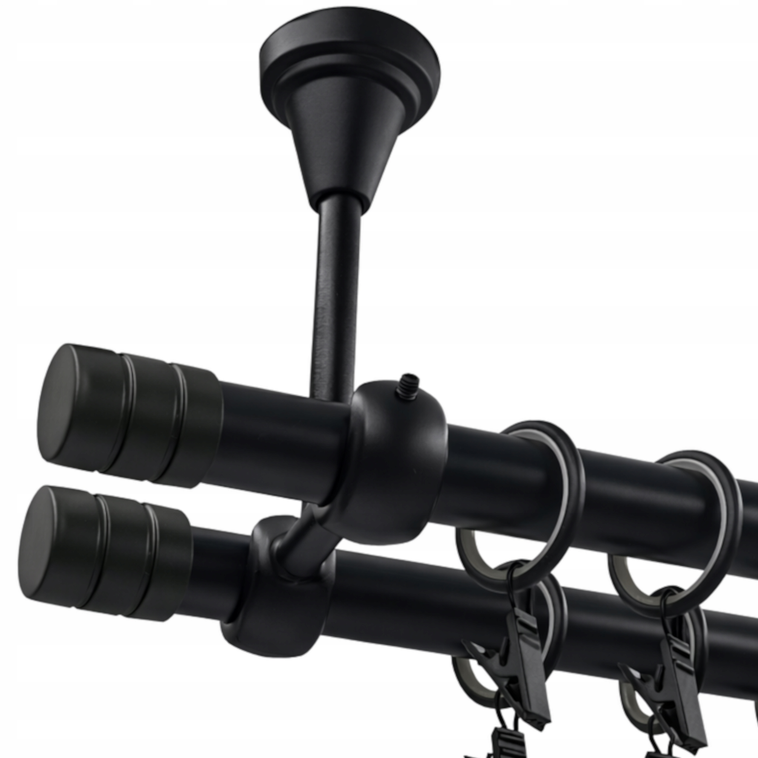 Garnýž Dvojitá Stropní Kovový Kariš Černý Mat Fréza 19 MM 320 CM žabky