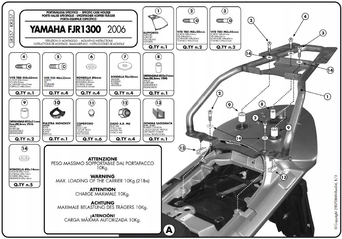 Kappa Rám Centrálneho Kufra Yamaha Fjr 1300 (06-12) (s Monokey Doskou)