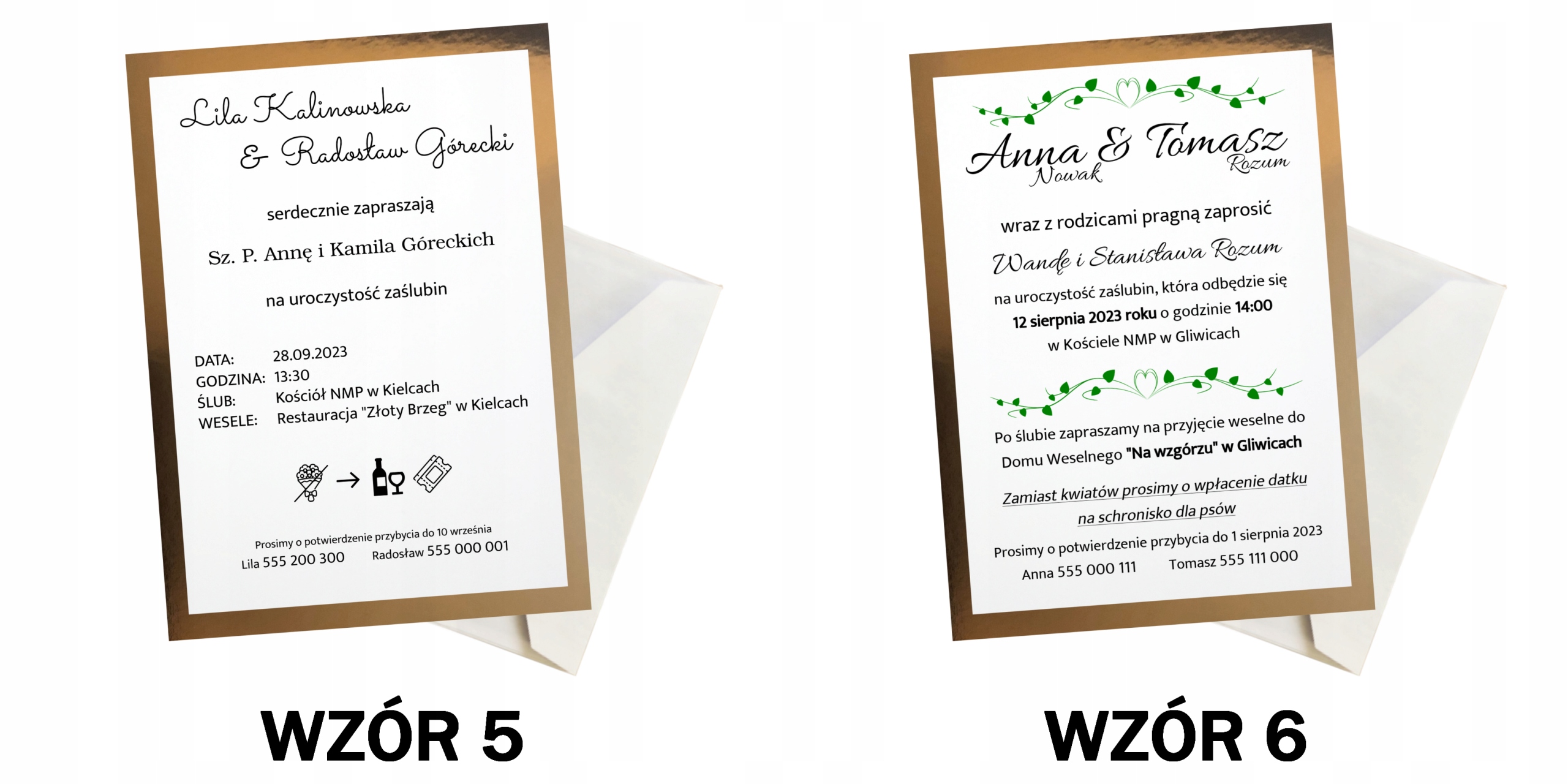 ZAPROSZENIA NA ŚLUB WESELE ZŁOTE Z GOŚCMI Szerokość produktu 15 cm