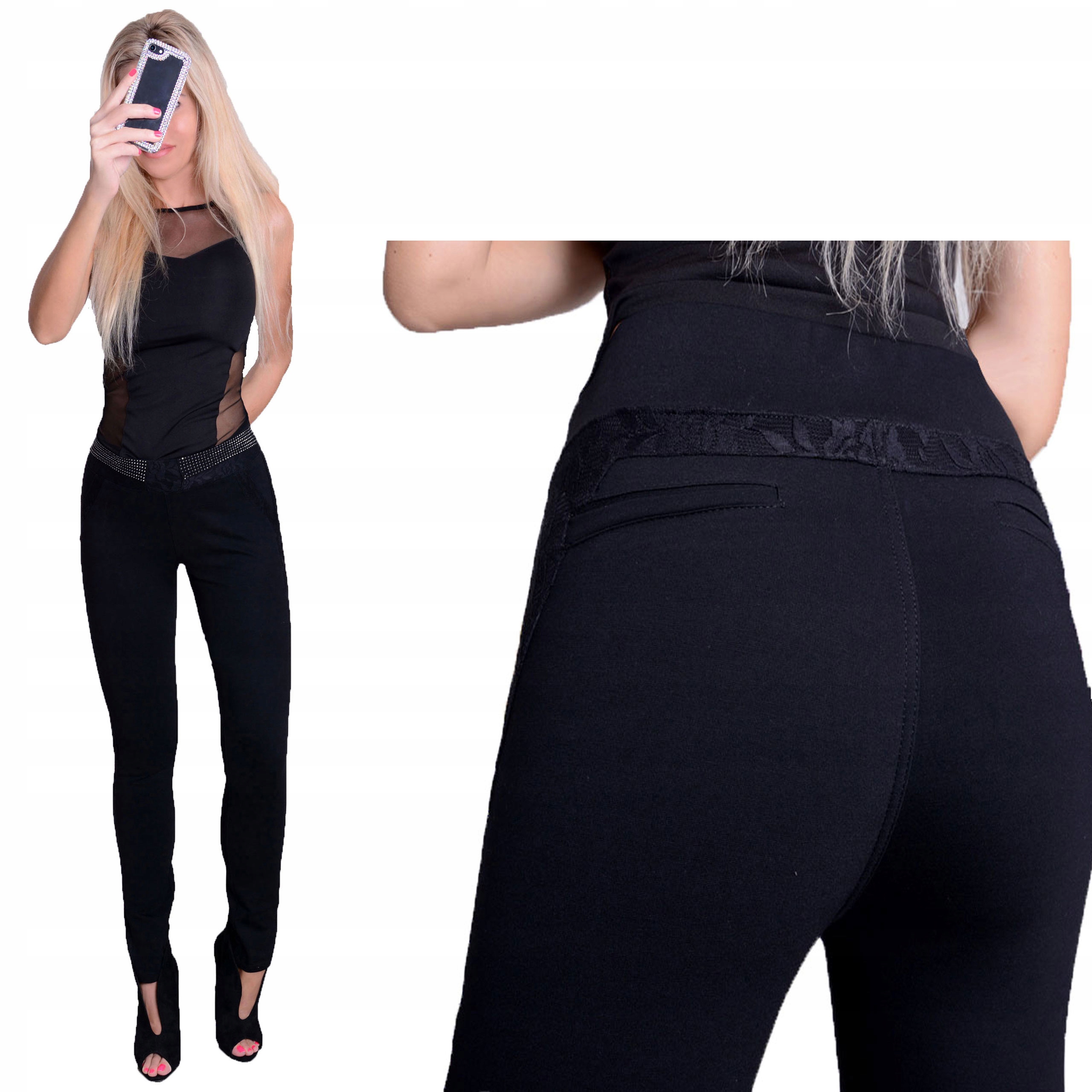 

Czarne Spodnie Rurki Koronka Dżeciki Długie 376A