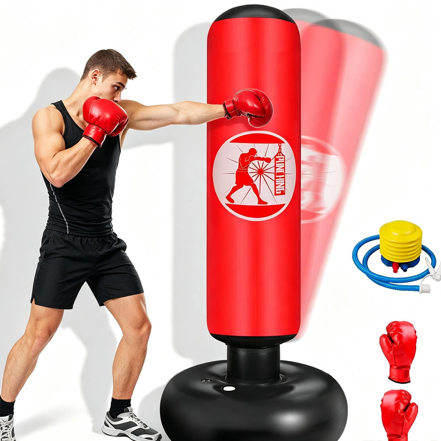 Tréninkový Nafukovací Boxovací Pytel Stojící 1.6 M Rukavice Červená Sada