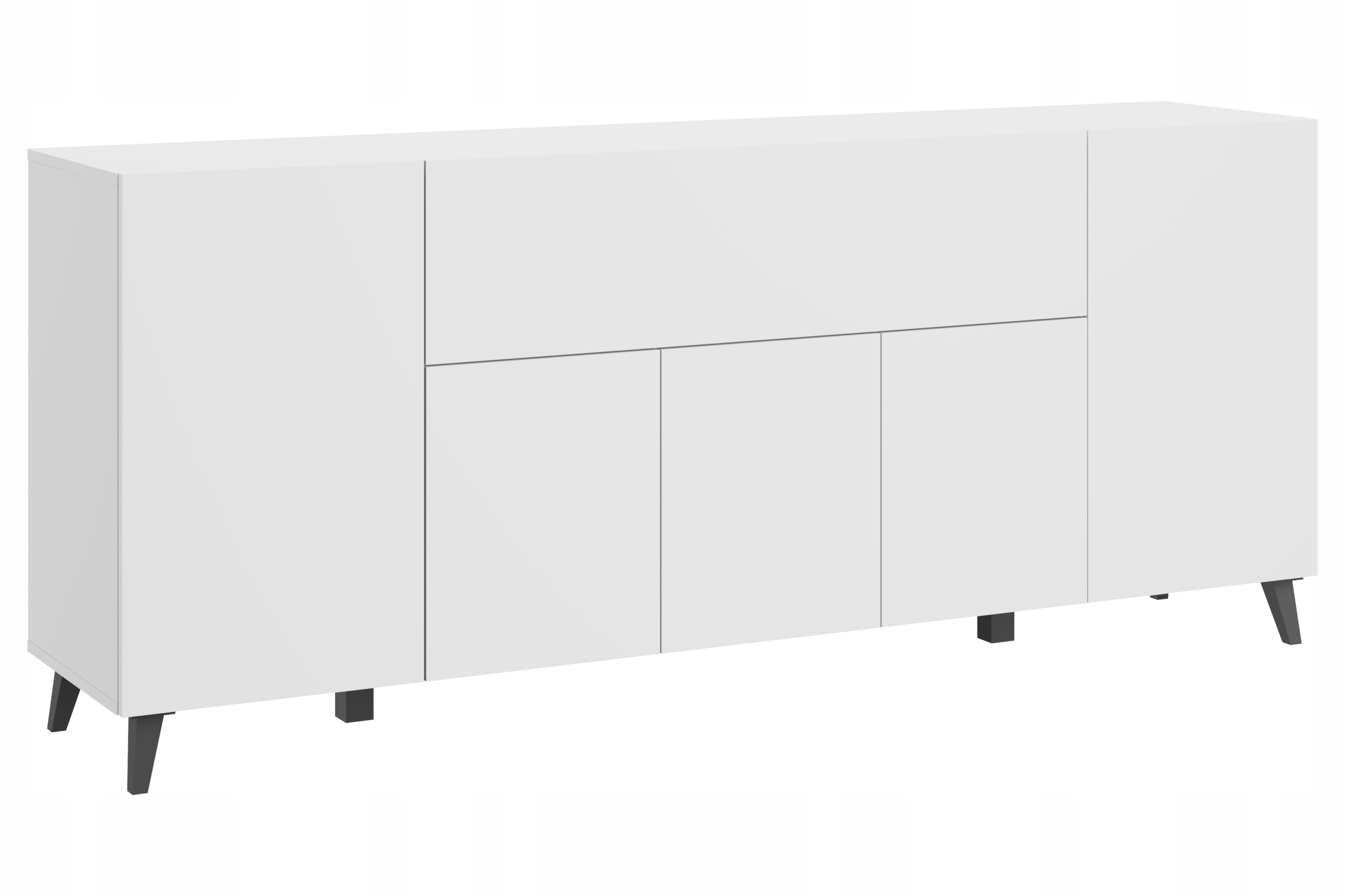 Moderní komoda 180 cm do obývacího pokoje s nohami, bílá matná, minimalistická