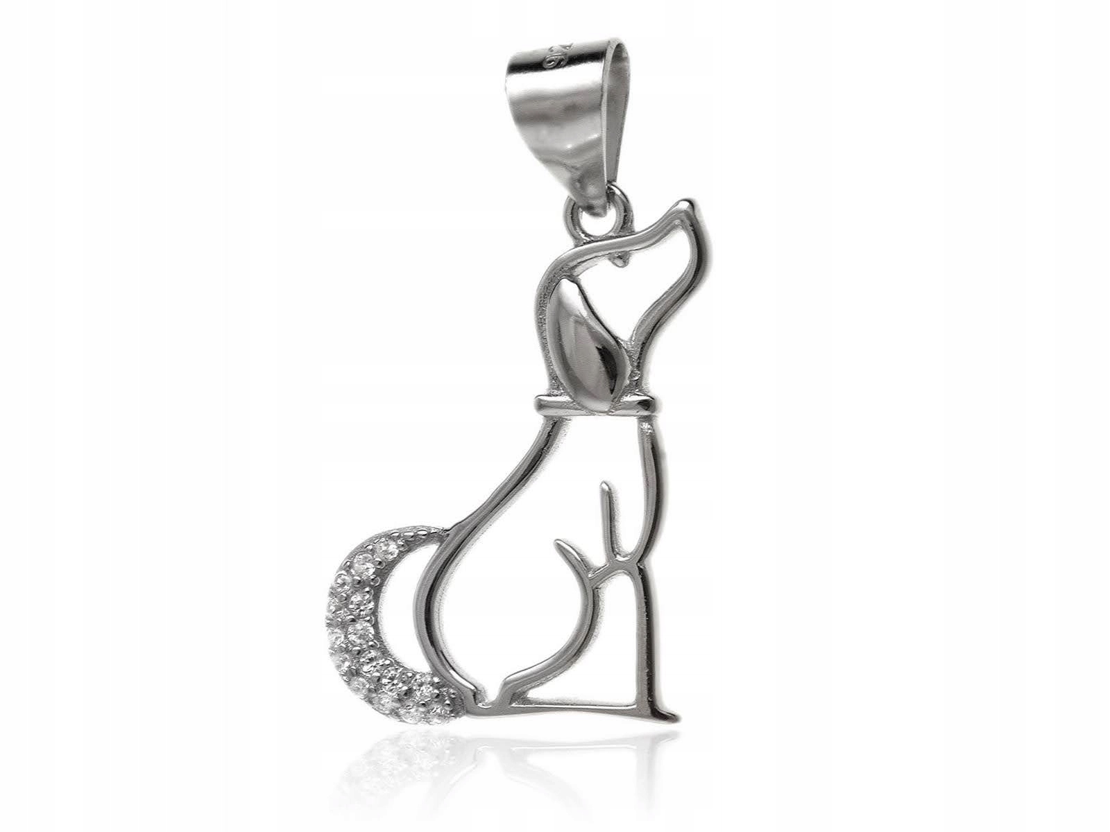 ELEGANCKI RODOWANY SREBRNY WISIOREK SIEDZĄCY PIESEK PIES PUPIL CYRKONIE