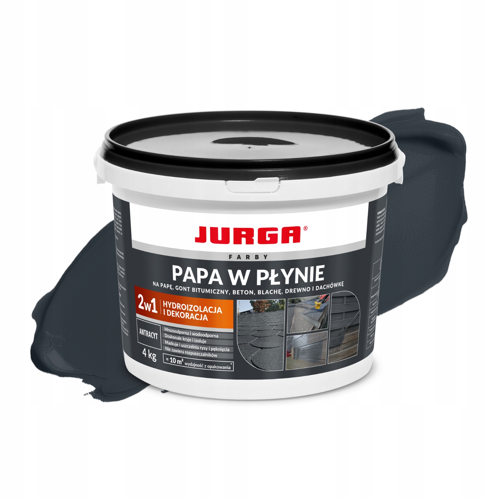 Papa w płynie uniwersalna Antracyt Farba na Dach płot Wodoodporna 4kg