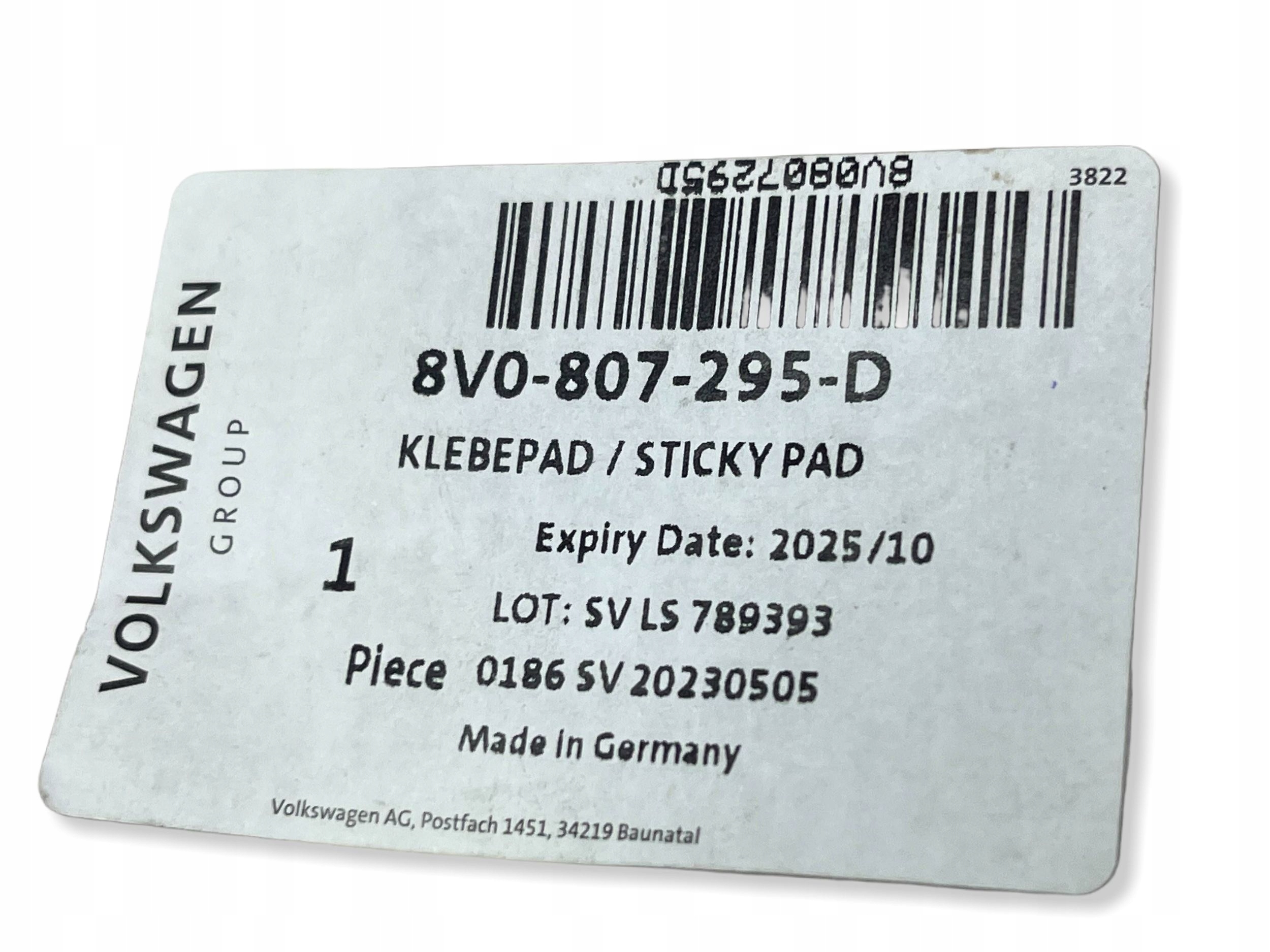 PASEK SAMOPRZYLEPNY Audi VW SKODA 8V0807295D Originale!! !A
