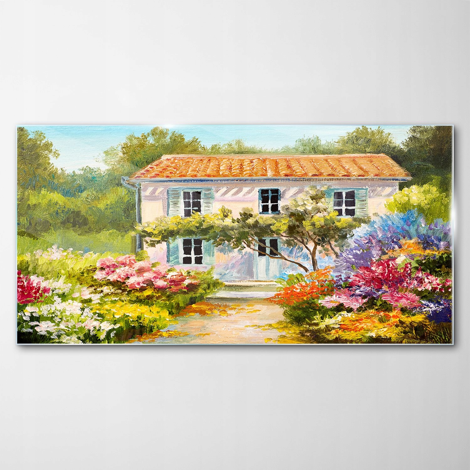 

Hartowany Obraz Szklany Kwiaty Drzewa Dom 120x60