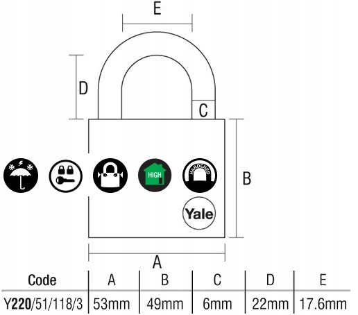KŁÓDKA Yale High Protection 3 Kłódki 1 Klucz Marka Yale