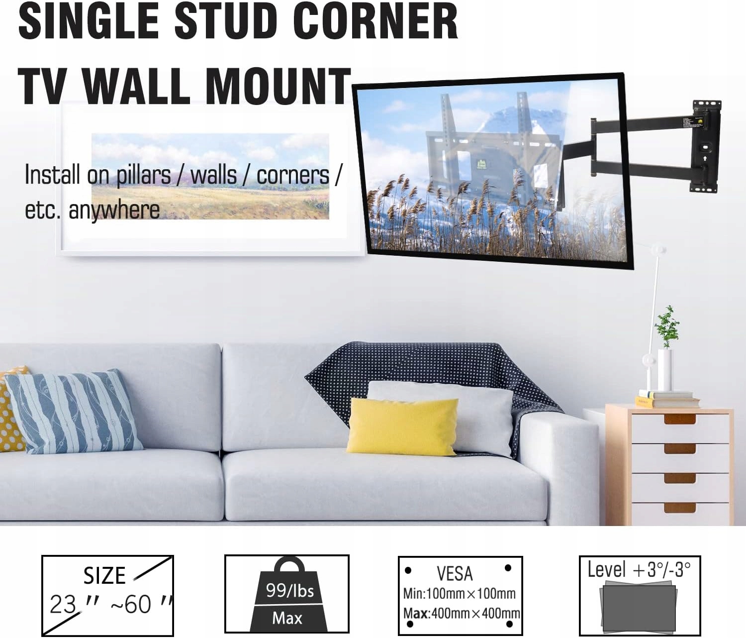 UCHWYT ŚCIENNY DO TELEWIZORA DŁUGIE RAMIĘ 23-60cali Model HY9414EU