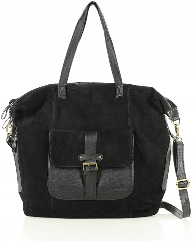 Duża Torebka damska Skórzana Zamszowa shopperka na ramię Czarna