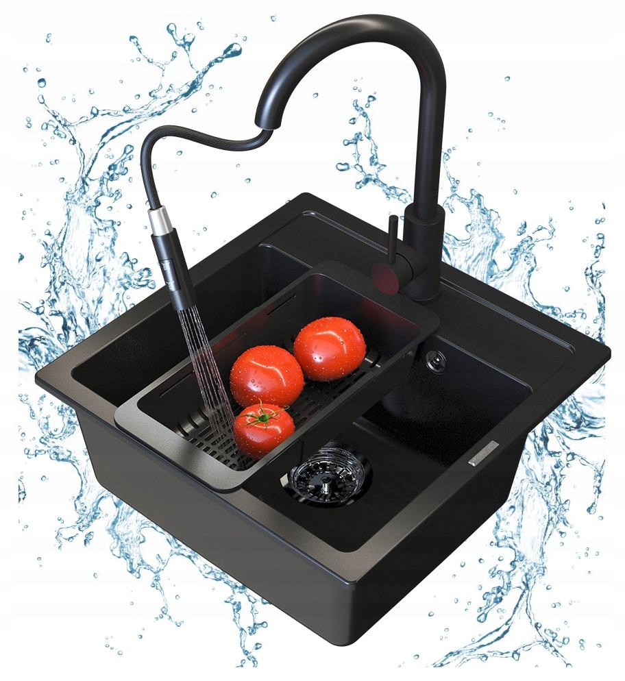 Granitový drez Čierny Malmo Sada Drezov batéria Loseto čierna sifón