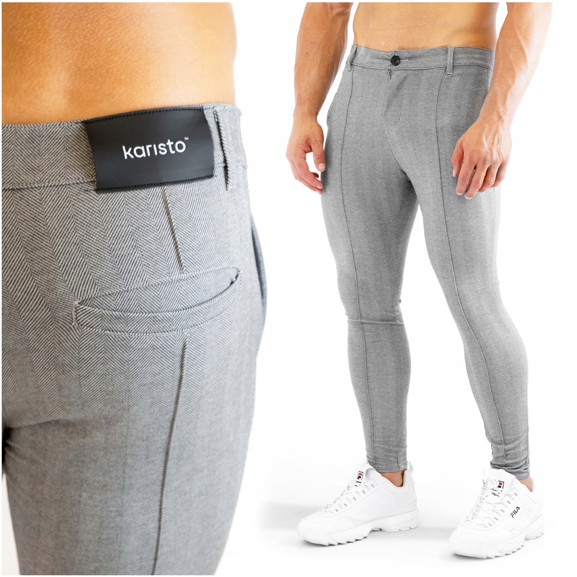 Spodnie Męskie Materiałowe Elastyczne Miękkie Karisto Szare r 34
