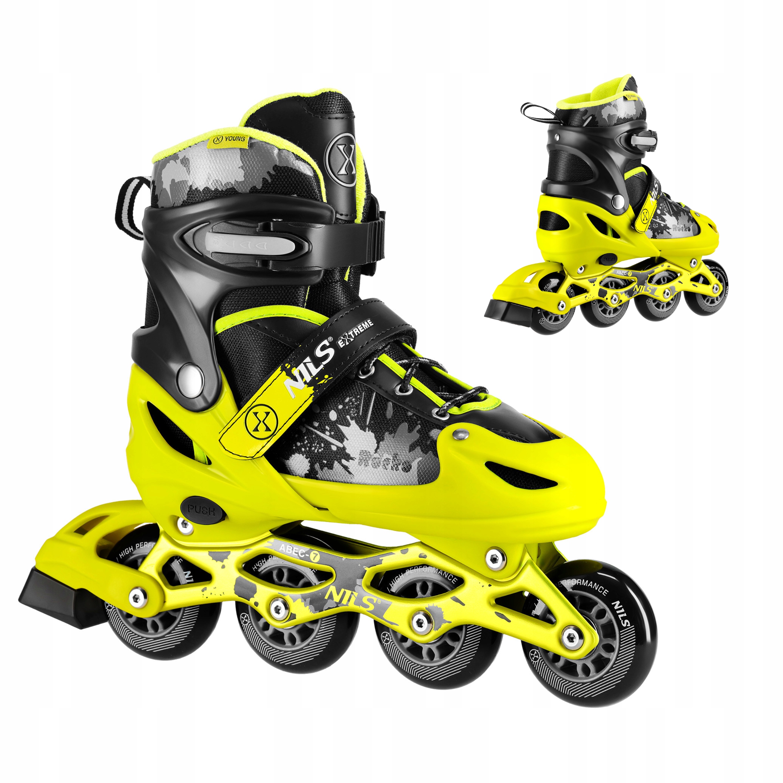 Kolečkové Brusle pro dospělé Brusle 2v1 Nastavitelné Žluté Velikost 39-42 Nils Extreme