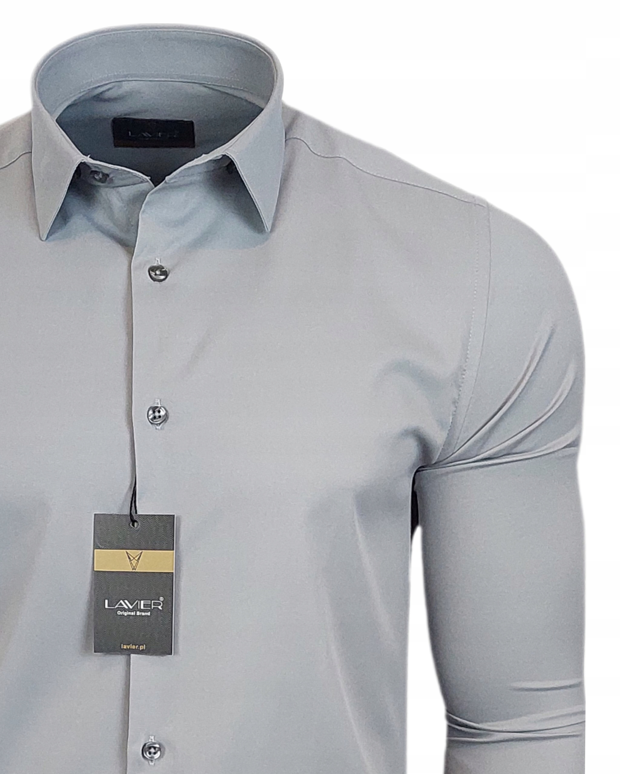 Koszula męska Szara dopasowana Lavier - SLIM FIT Bawełna Rozmiar L Rozmiar L