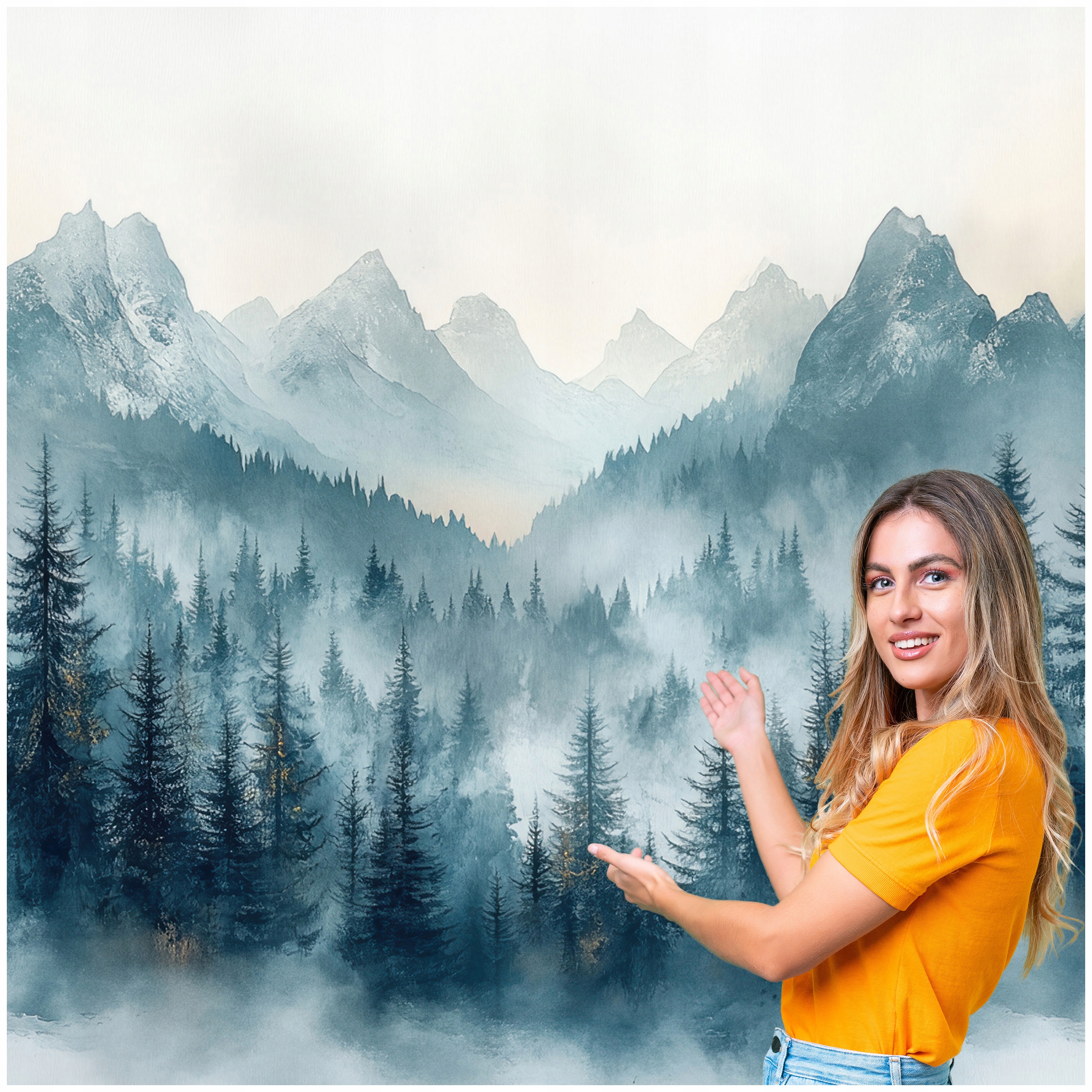 Fototapeta Obývacia Izba Spálňa Les Hmla Stromy Hory Akvarel 588x280 LMDG01F