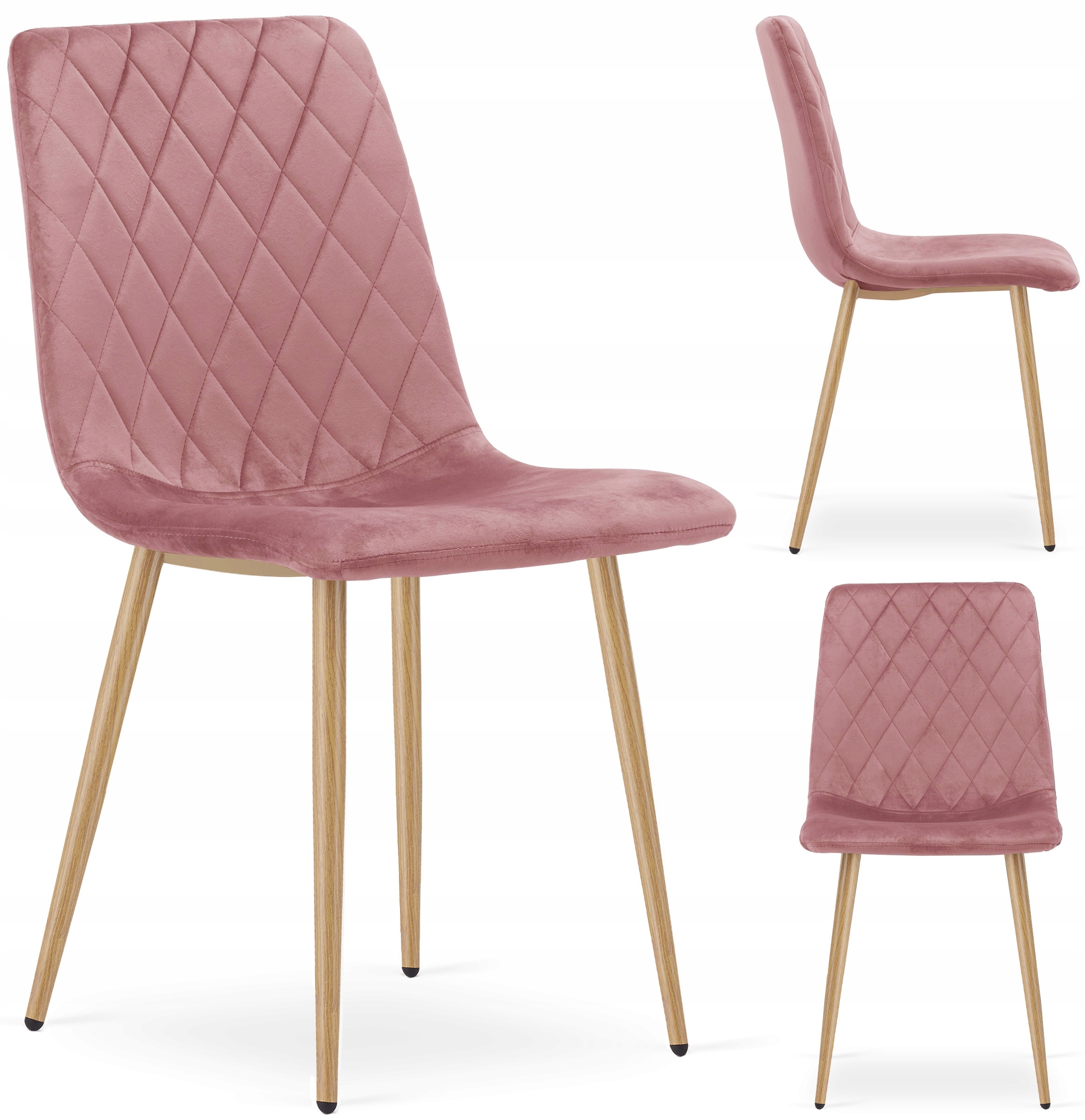 Krzesło Tapicerowane Welur Velvet Do Salonu Jadalni Welurowe Różowe Ample