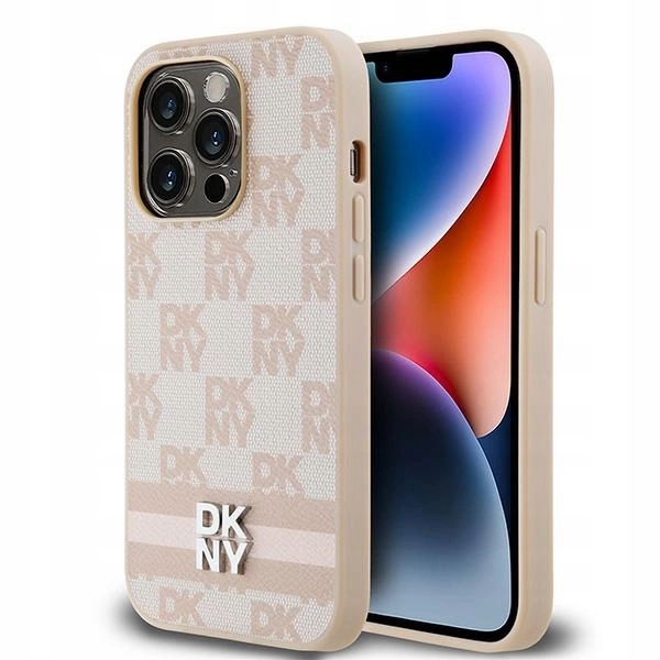 Kožený kryt Dkny s jednobarevným kostkovaným vzorem a Pouzdro pro iPhone 14 Pro