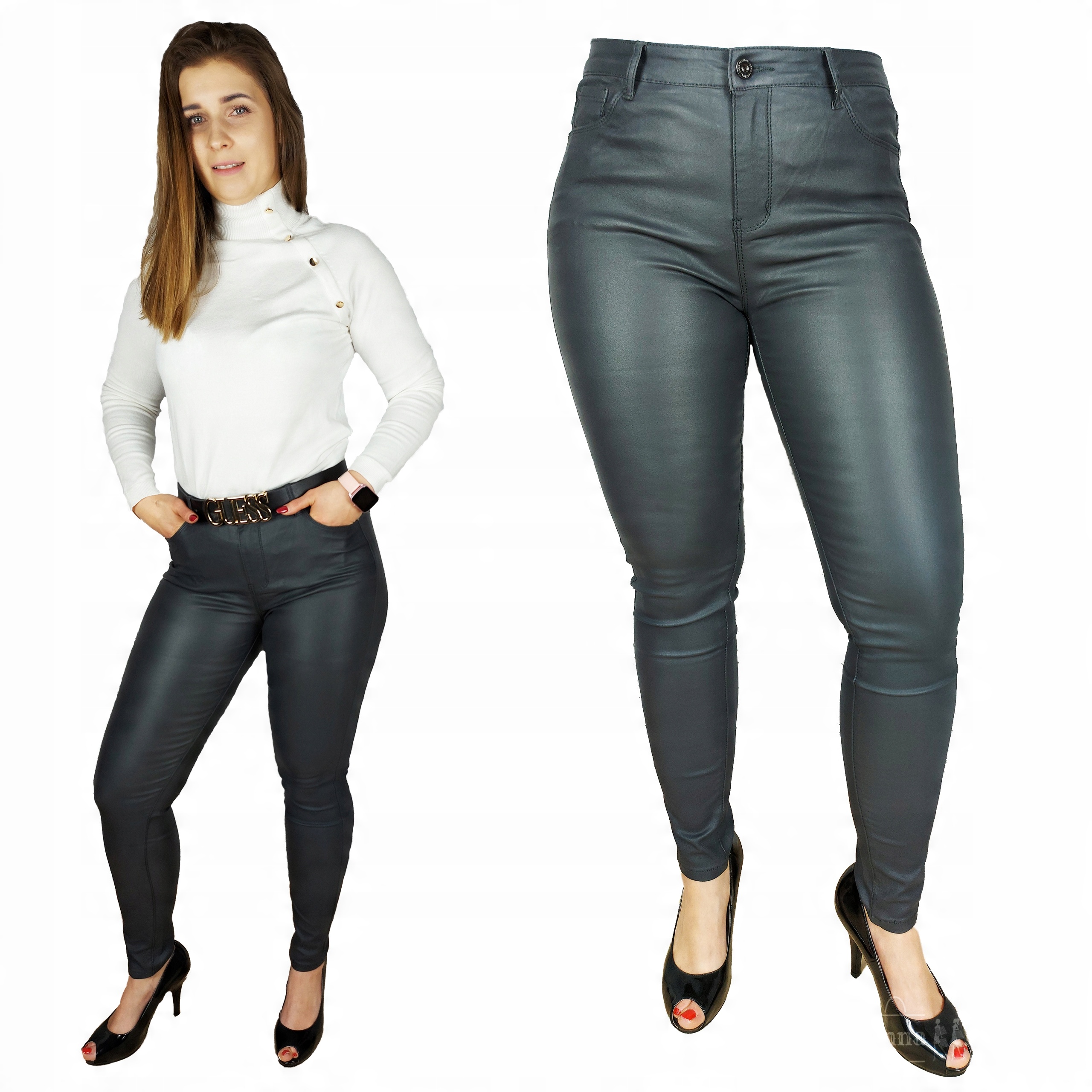 

Spodnie Woskowane Goodies Jeans Szary Skóra R34