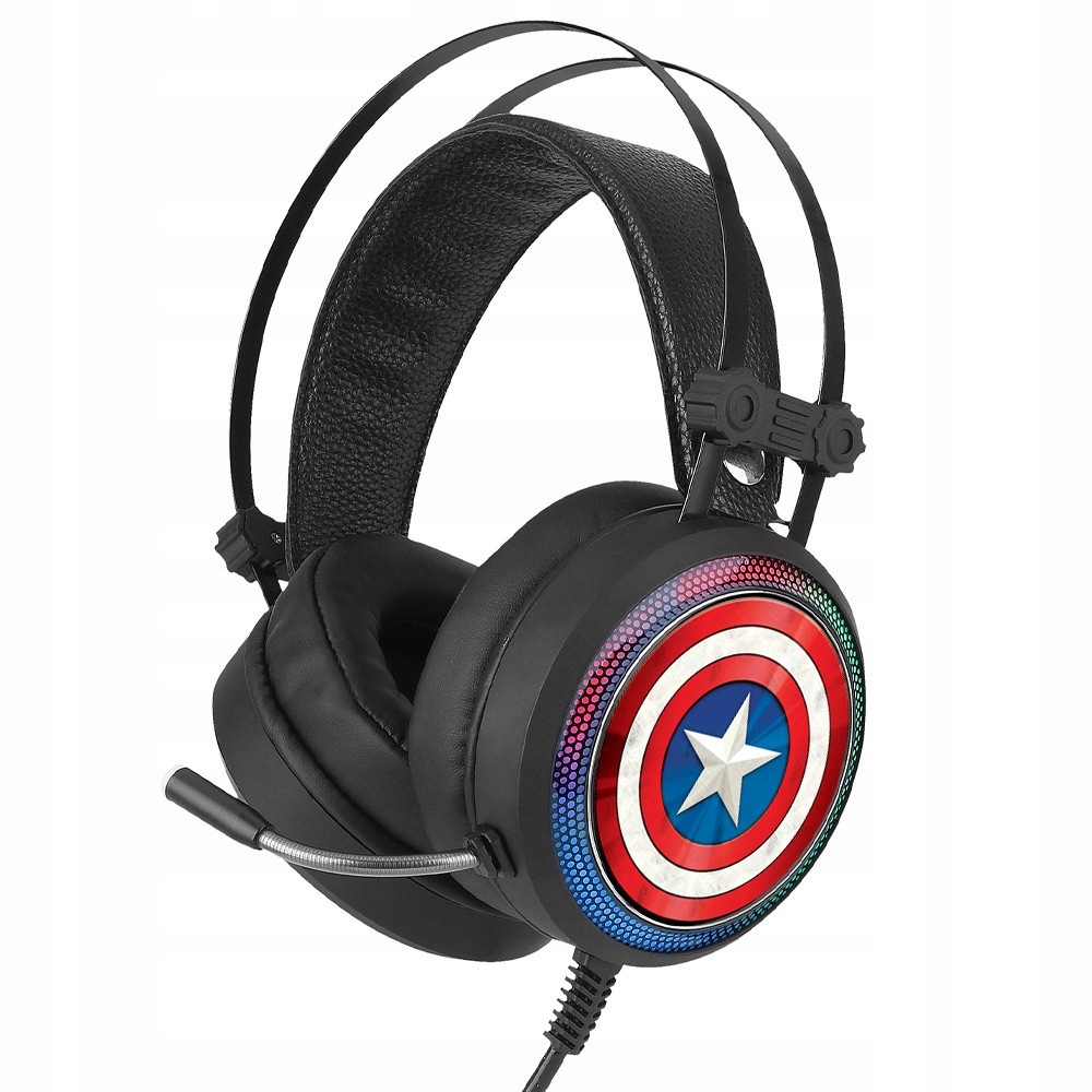 Marvel USB-s fejhallgató Rgb színes Led világítással, állítható mikrofonnal